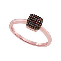 10k Rose Gold Womens Round Red Color Enhanced Diamond Square Cluster Ring 1/8