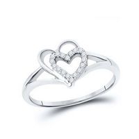 10k White Gold Womens Round Diamond Double Nested Heart Fashion Ring 1/8 Cttw
