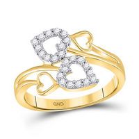 10k Yellow Gold Round Diamond Double Heart Ring 1/4 Cttw