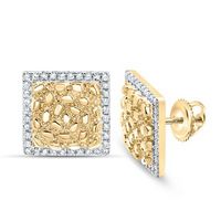 10k Yellow Gold Round Diamond Nugget Square Earrings 1/3 Cttw