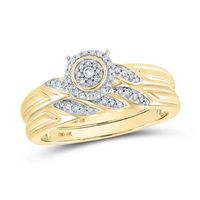 10k Yellow Gold Round Diamond Halo Bridal Wedding Ring Set 1/6 Cttw