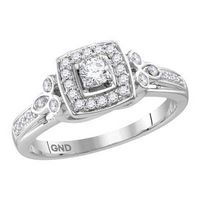 10K White Gold Round Diamond Round Halo Bridal Engagement Ring 1/3 Cttw