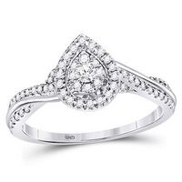 14k White Gold Round Diamond Teardrop Cluster Bridal Engagement Ring 1/4 Cttw
