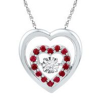 10k White Gold Round Created Ruby Moving Twinkle Heart Pendant 1/2 Cttw