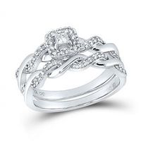 10k White Gold Princess Diamond Bridal Wedding Ring Set 1/3 Cttw