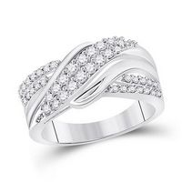 10k White Gold Round Diamond Crossover Band Ring 1/2 Cttw