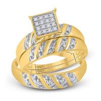 10k Yellow Gold Round Diamond Cluster Matching Wedding Ring Set 1/12 Cttw