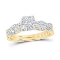 10k Yellow Gold Princess Diamond Bridal Wedding Ring Set 1/2 Cttw