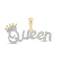 10k Yellow Gold Round Diamond Queen Crown Fashion Pendant 1/6 Cttw