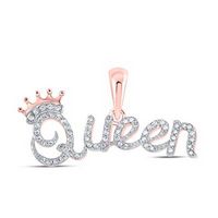 10k Rose Gold Round Diamond Queen Crown Fashion Pendant 1/6 Cttw