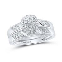 10K White Gold Round Diamond Halo Bridal Wedding Ring Set 1/6 Cttw