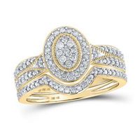 10k Yellow Gold Round Diamond Halo Cluster Bridal Wedding Ring Set 1/5 Cttw