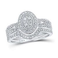 10K White Gold Round Diamond Halo Cluster Bridal Wedding Ring Set 1/5 Cttw