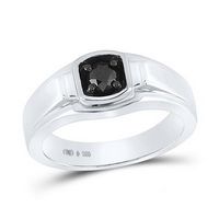 Sterling Silver Round Black Diamond Solitaire Ring 1/2 Cttw