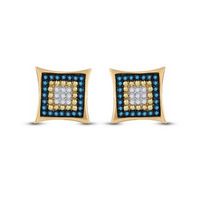 10k Yellow Gold Mens Blue Diamond Square Cluster Earrings 1/3Cttw