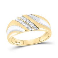 10k Yellow Gold Round Diamond 2-tone Wedding Band Ring 1/8 Ctw