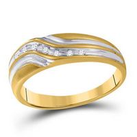 10k Yellow Gold Round Diamond Single Row Two-tone Wedding Band Ring 1/20 Cttw
