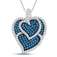 10k White Gold Blue Diamond Triple Heart Outline Pendant 1 Cttw