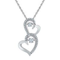 10k White Gold Round Diamond Twinkle Solitaire Double Heart Pendant 1/4Cttw
