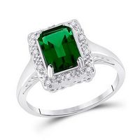 10k White Gold Emerald Created Emerald Solitaire Ring 1-4/5 Cttw