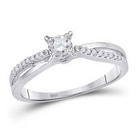 10k White Gold Round Diamond Solitaire Crossover Promise Ring 1/4 Cttw
