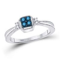 10k White Gold Blue Diamond Simple Cluster Band Ring 1/6 Cttw