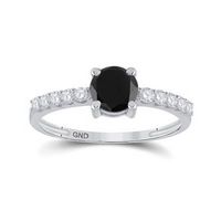 10k White Gold Round Black Diamond Solitaire Bridal Engagement Ring 1 Cttw