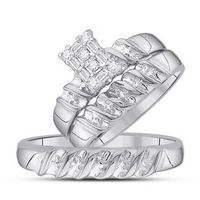 10k White Gold Diamond Matching Wedding Ring Set 1/10 Cttw