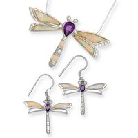 Silver Dragonfly Lab Opal and Purple CZ Set