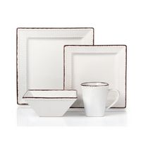 16 Piece Square Beaded Stoneware Dinnerware Set By Lorren Home Trends, White