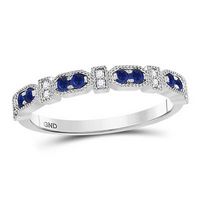10k White Gold Round Blue Sapphire Diamond Stackable Band Ring 1/4 Cttw
