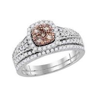 14k White Gold Round Brown Diamond Bridal Wedding Ring Set 1 Cttw