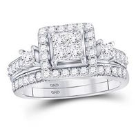 10k White Gold Princess Diamond Bridal Wedding Ring Set 1 Cttw