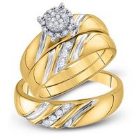 10k Yellow Gold Round Diamond Cluster Matching Wedding Ring Set 1/5 Cttw