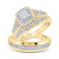 10k Yellow Gold Princess Diamond Square Matching Wedding Ring Set 3/4 Cttw