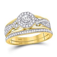 14k Yellow Gold Round Diamond Twist Bridal Wedding Ring Set 1/2 Cttw