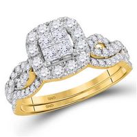 14k Yellow Gold Princess Diamond Square Bridal Wedding Ring Set 1 Cttw