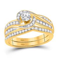 10k Yellow Gold Round Diamond Swirl Bridal Wedding Ring Set 1/2 Cttw