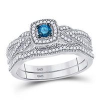 10k White Gold Round Blue Diamond Bridal Wedding Ring Set 3/8 Cttw