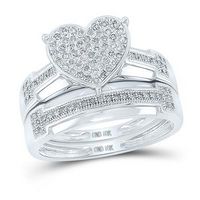 10k White Gold Round Diamond Heart Matching Wedding Ring Set 1/2 Cttw