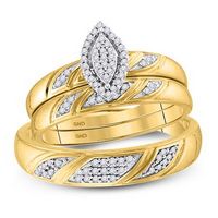 10k Yellow Gold Diamond Matching Trio Wedding Bridal Ring Set 1/4 Cttw
