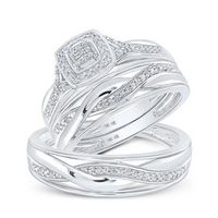 10k White Gold Round Diamond Cluster Matching Wedding Ring Set 1/10 Cttw
