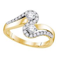 10k Yellow Gold Diamond 2-Stone Engagement Bridal Ring 3/4 Cttw (Certified)