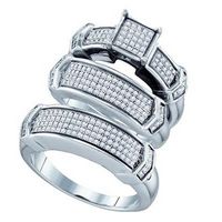 Sterling Silver Round Diamond Square Matching Wedding Ring Set 5/8 Cttw