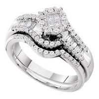 14k White Gold Princess Diamond Bridal Wedding Ring Set 5/8 Cttw