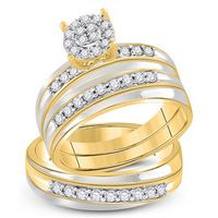10K Two-Tone Gold Round Diamond Cluster Matching Wedding Ring Set 3/4 Cttw