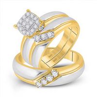 10k Two-Tone Gold Round Diamond Cluster Matching Wedding Ring Set 1/2 Cttw