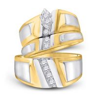 10k Yellow Gold Marquise Diamond Solitaire Matching Wedding Ring Set 1/4 Cttw