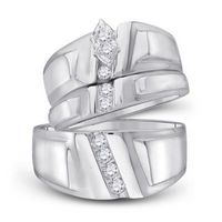 10k White Gold Marquise Diamond Solitaire Matching Wedding Ring Set 1/4 Cttw