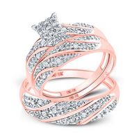 10K Rose Gold Round Diamond Square Matching Wedding Ring Set 1/3 Cttw